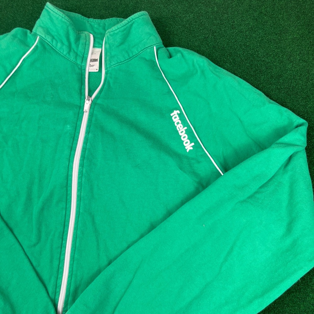 Facebook Fleece Full Zip Jacket Green White Trim American Apparel Mens Medium